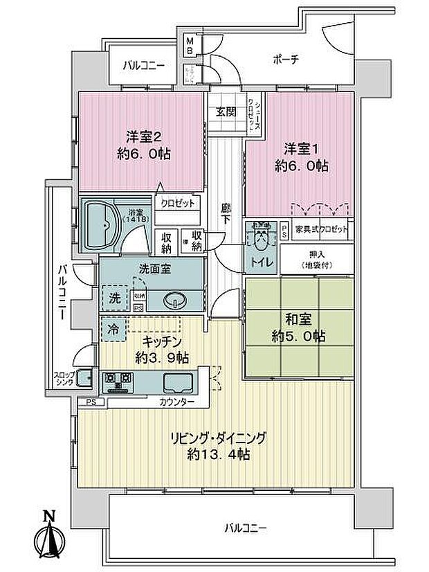 サーパス桜井高校前(3LDK) 7階の内観