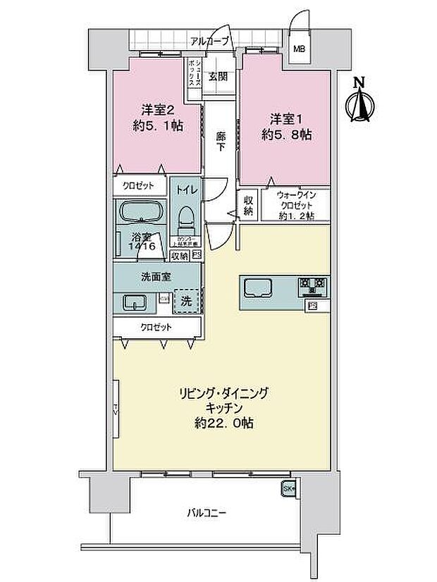アルファステイツ錦町(2LDK) 9階の間取り図