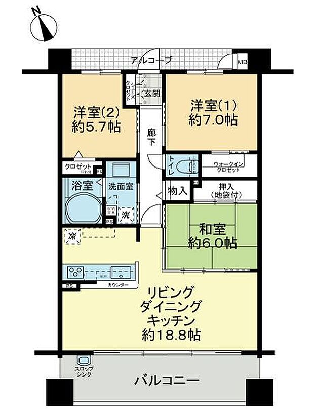 サーパス三津浜駅通り(3LDK) 4階の間取り図