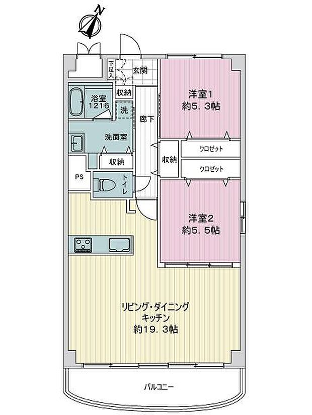 鏡川コーポＢ棟(2LDK) 4階の内観
