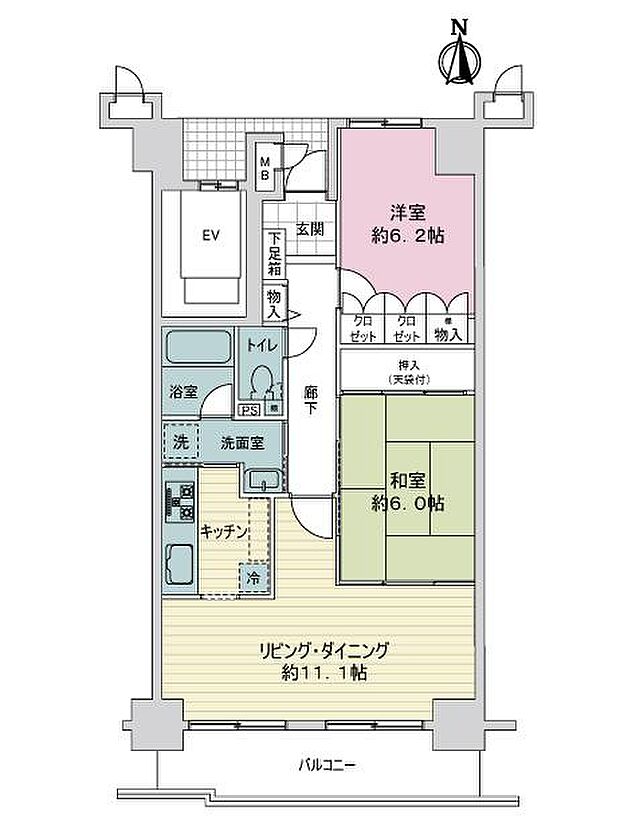 サーパス北本町第2(2LDK) 4階の間取り図