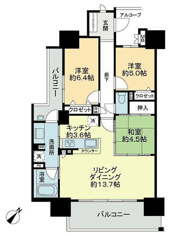 サーパス倉敷駅東レジデンス(3LDK) 7階の間取り図