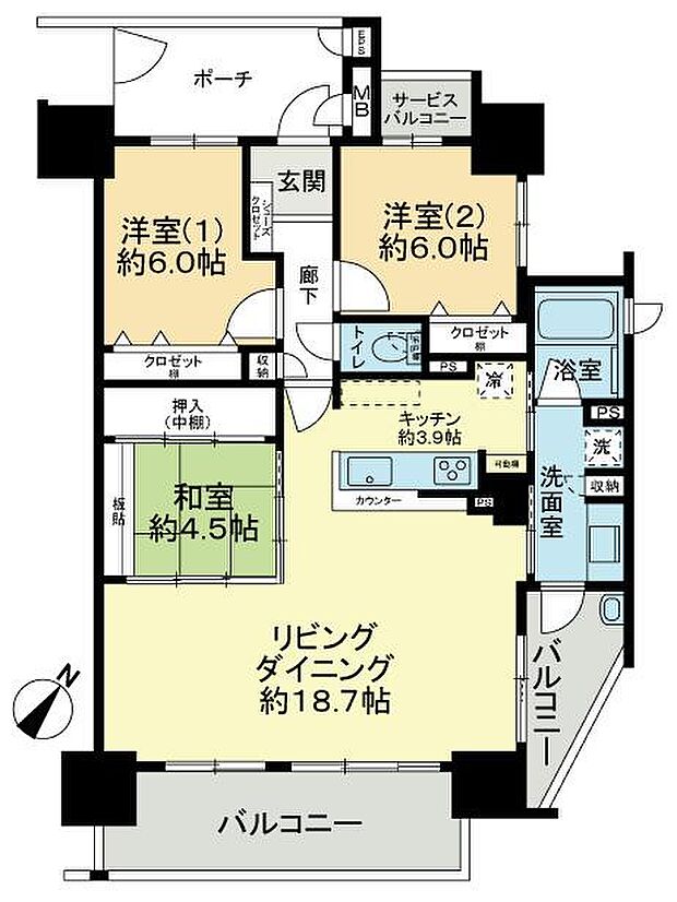 サーパス倉敷駅東レジデンス(3LDK) 4階の間取り図