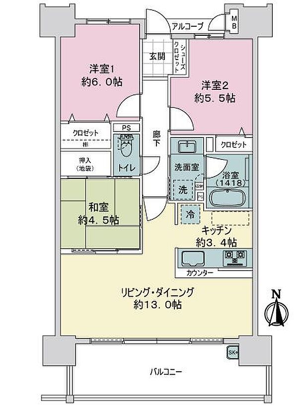 サーパス松江駅南レジデンス(3LDK) 4階の内観