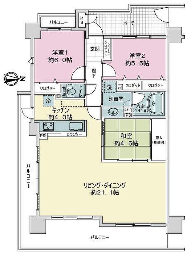 サーパス観音寺新町(3LDK) 6階の間取り図