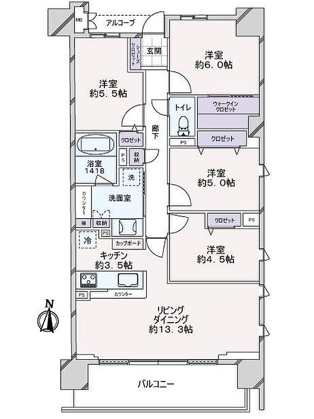 サーパスシティ平成マークテラス(4LDK) 11階の間取り図