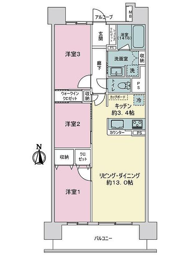 サーパスシティ平成マークテラス(3LDK) 6階の間取り図