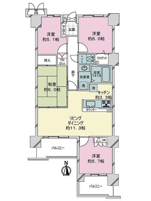 サーパス平成第2(4LDK) 7階の内観