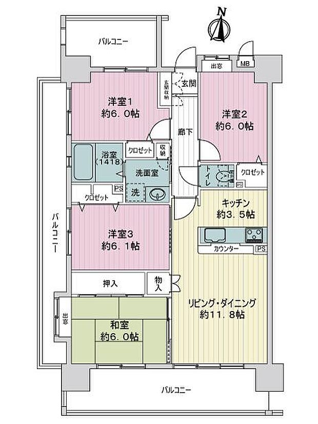 パークマンション九品寺(4LDK) 6階の内観