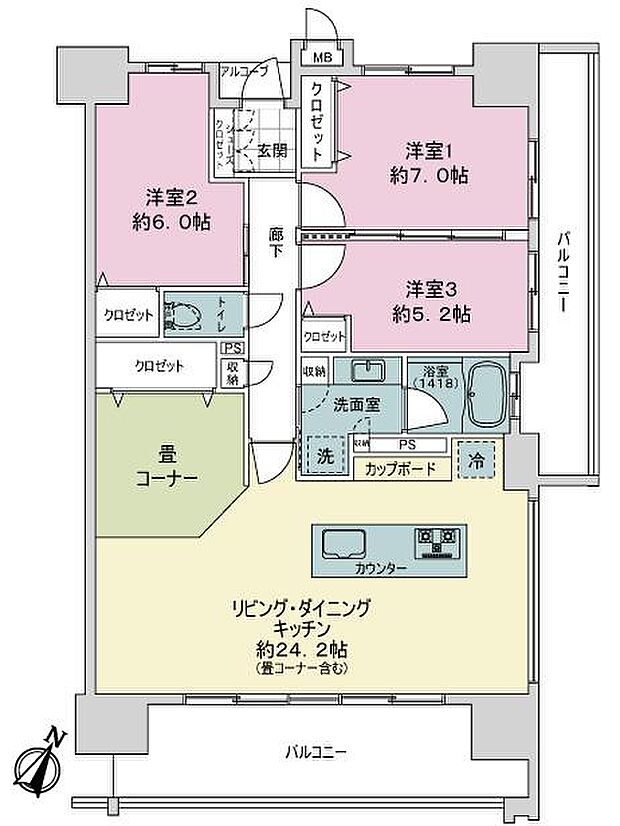 サーパス平田公園レジデンス(3LDK) 8階の間取り図