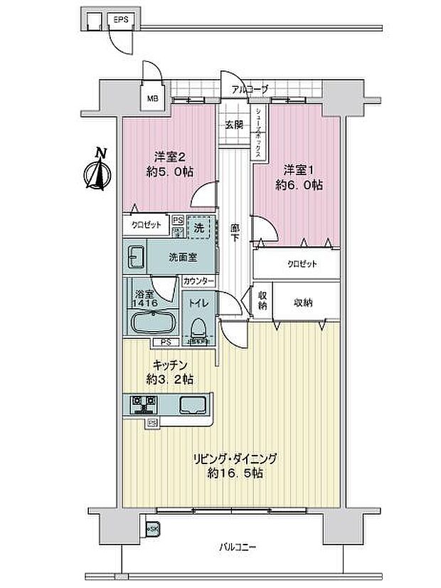 アルファステイツ宇宿(2LDK) 11階の間取り図
