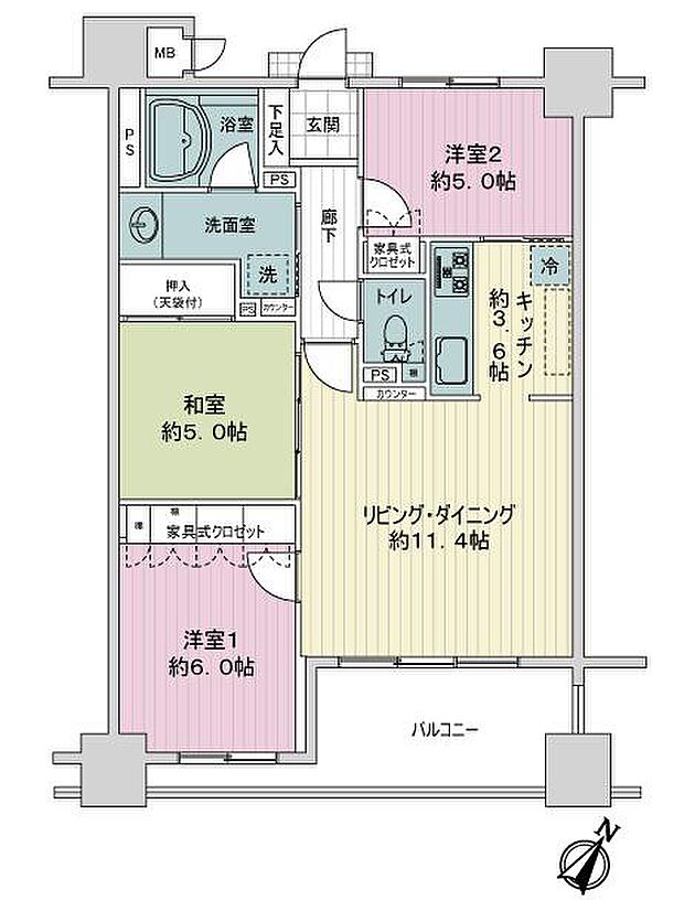 サーパス東千石(3LDK) 2階の内観