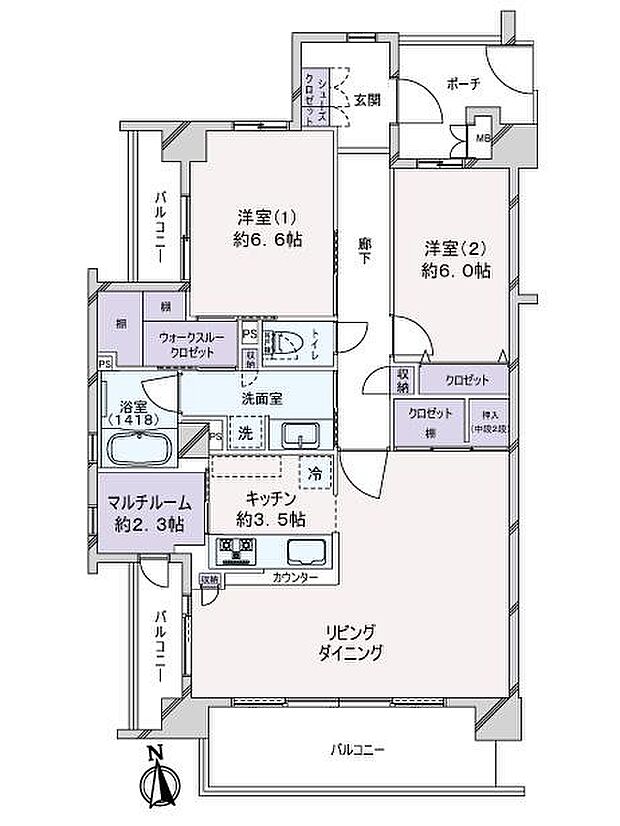 サーパス沼津本田町(2LDK) 6階の間取り図