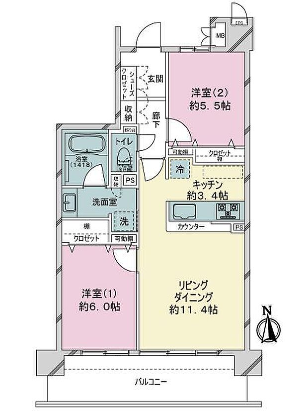 サーパス沼津本田町(2LDK) 5階の間取り図