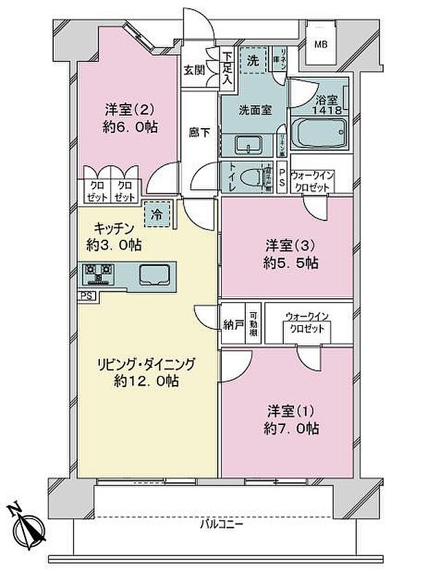 レーベン富士吉原本町(3LDK) 10階の間取り図