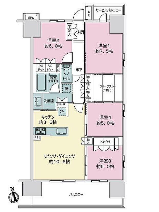レーベン富士青葉通りプレジデンスタワー(4LDK) 5階の間取り図