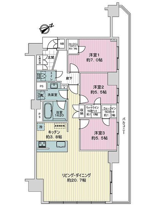 エンブルタワー七間町(3LDK) 19階の間取り図
