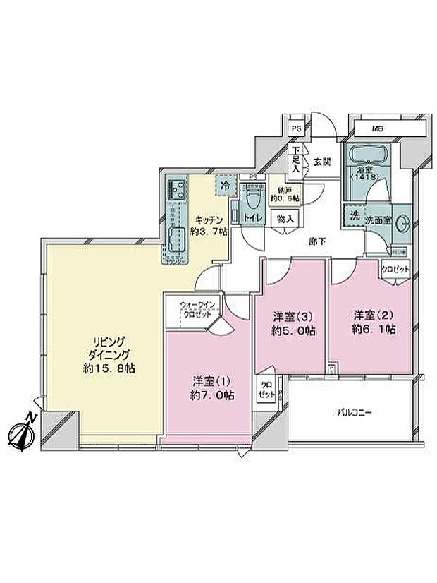 シティタワー新潟(3LDK) 7階の間取り図