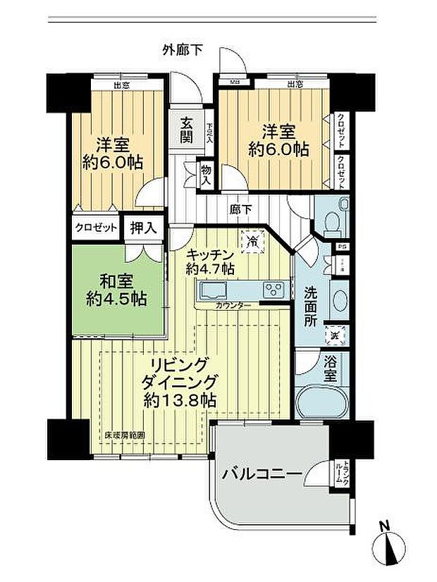 アーバンシティ上田・中央(3LDK) 2階の内観