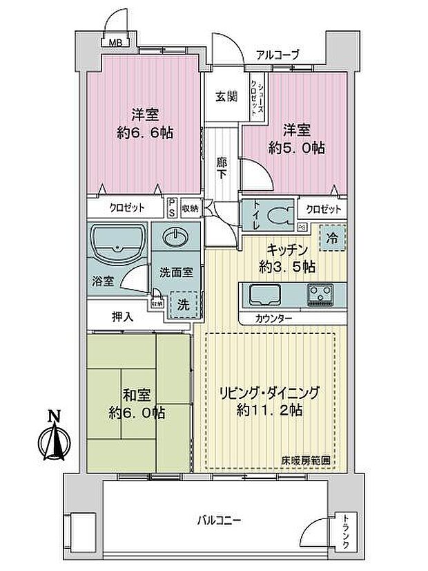 サーパス簗瀬西通り(3LDK) 3階の間取り図