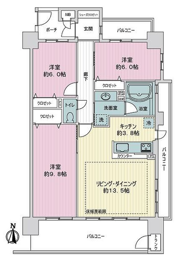 サーパス簗瀬西通り(3LDK) 8階の間取り図