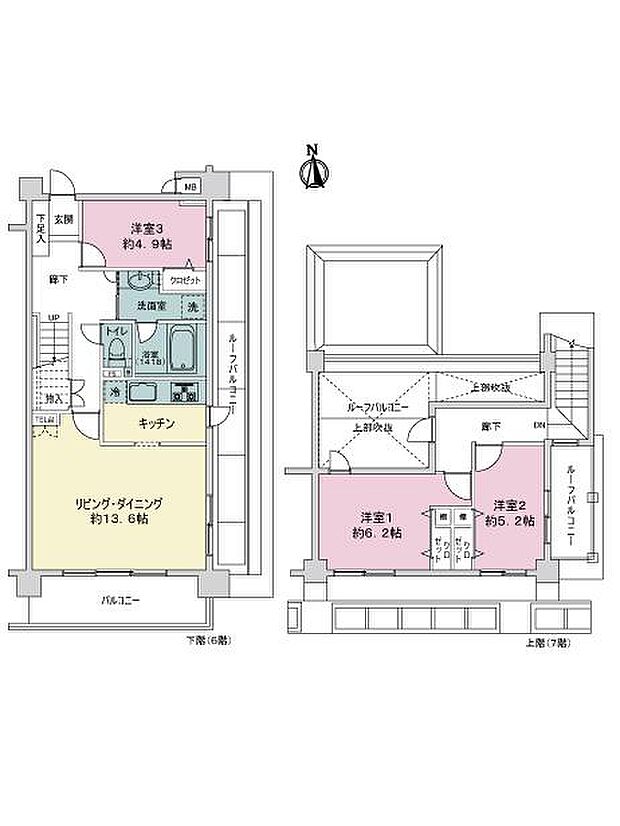 キャッスル峰壱番館(3LDK) 6階の間取り図