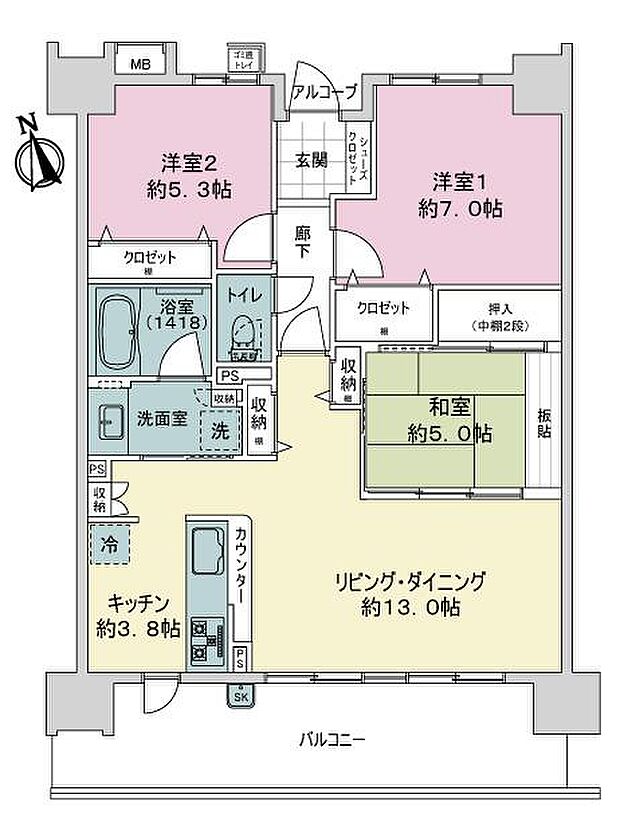 サーパス陽東桜レジデンス(3LDK) 8階の間取り図