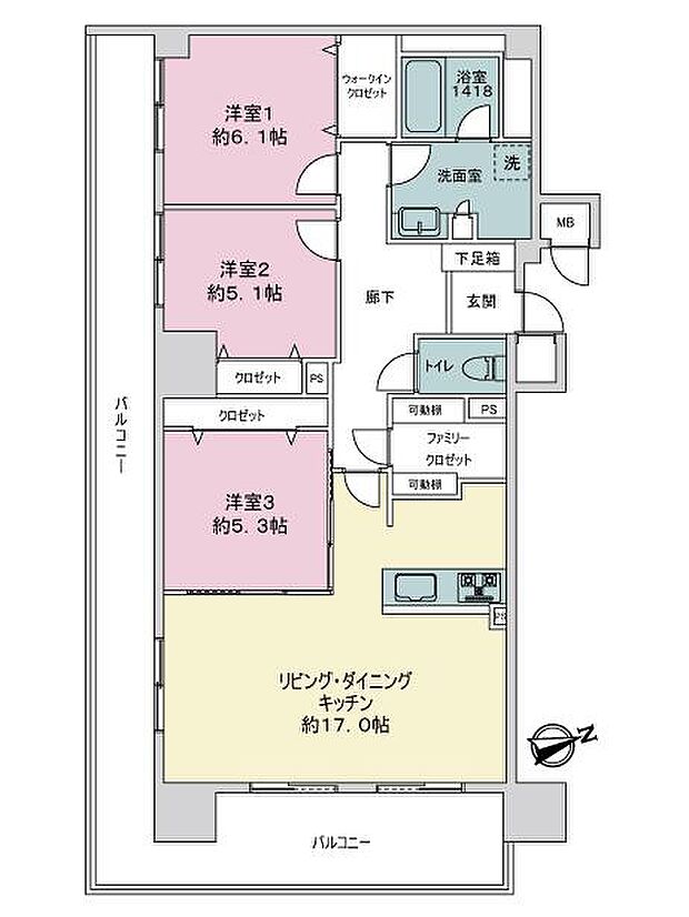 タワーシティ長崎イーストコート(3LDK) 4階の内観