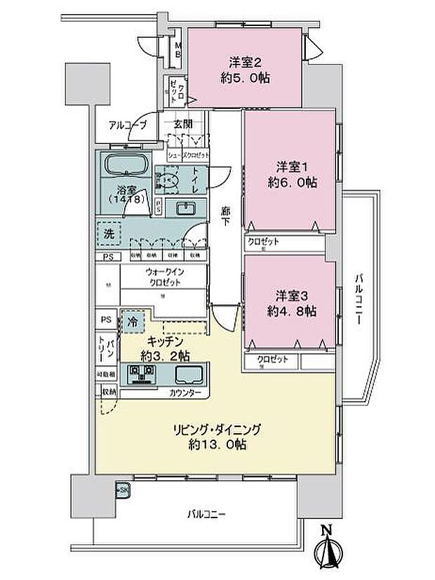 サーパス上野町レジデンス(3LDK) 5階の内観