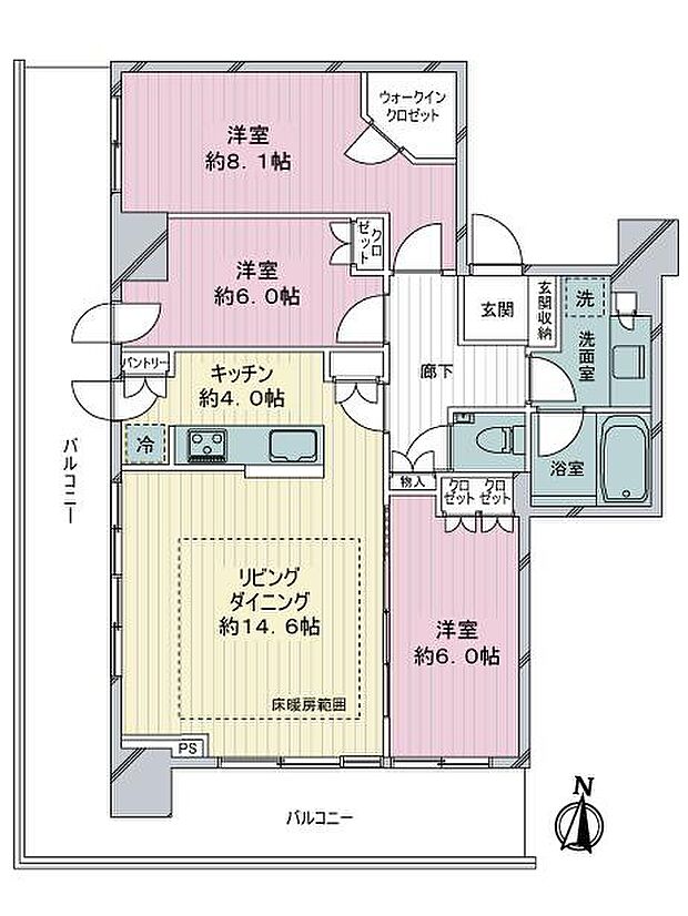 ライオンズタワー札幌(3LDK) 9階の間取り図