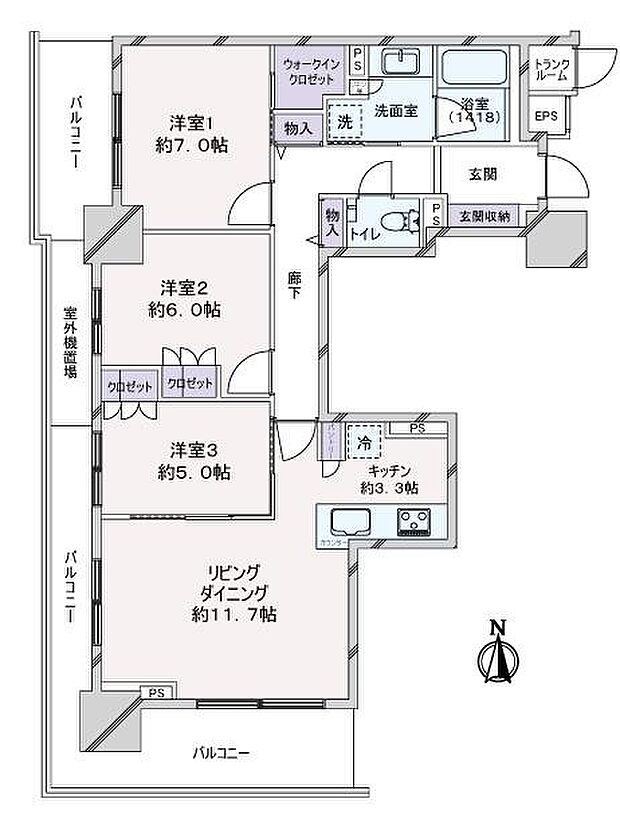 ザ・グランアルト札幌苗穂ステーションタワー(3LDK) 3階の間取り図
