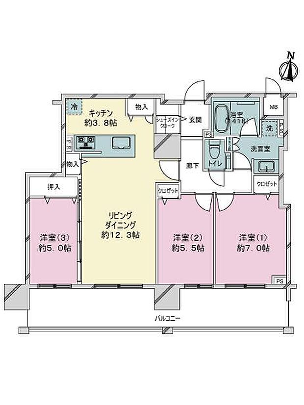 ライオンズ札幌イーストゲート(3LDK) 6階の間取り図