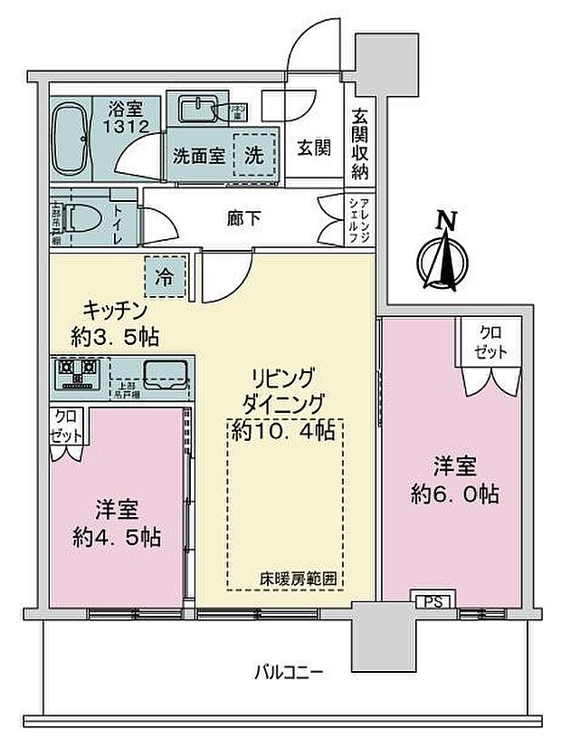 ライオンズタワー札幌(2LDK) 20階の間取り図