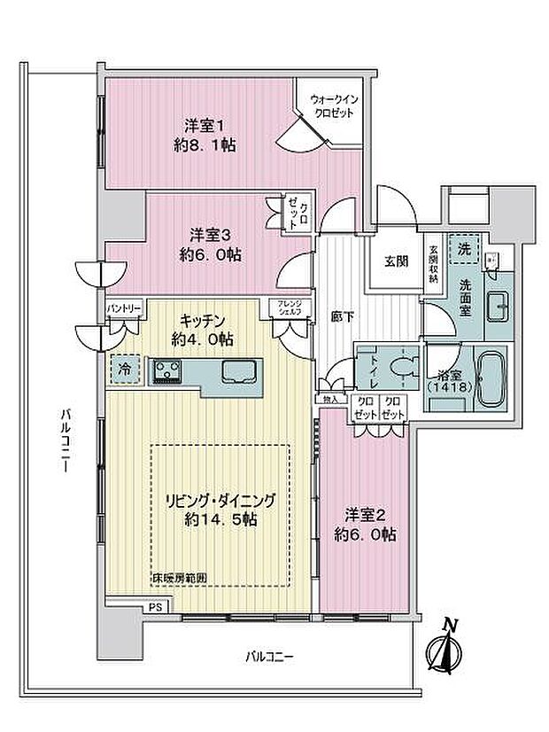 ライオンズタワー札幌(3LDK) 10階の間取り図