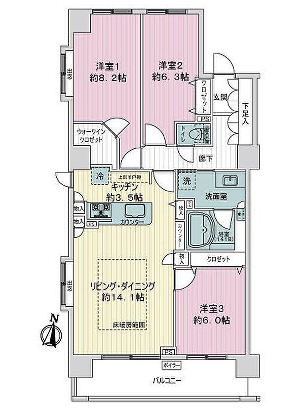 セザールガーデン札幌(3LDK) 10階の内観