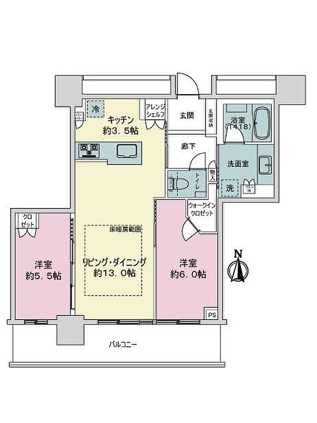ライオンズタワー札幌(2LDK) 10階の間取り図