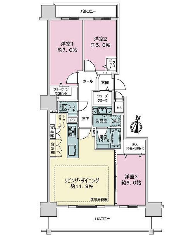 クレアホームズ札幌大通東エスシート(3LDK) 13階の内観