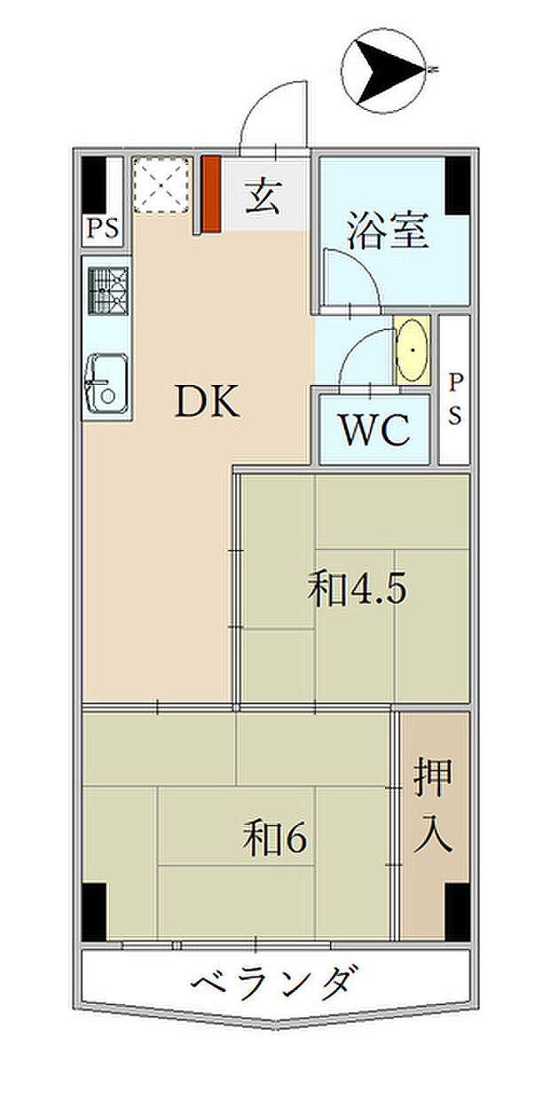 ビレッタ第2浜松(2DK) 6階の間取り図