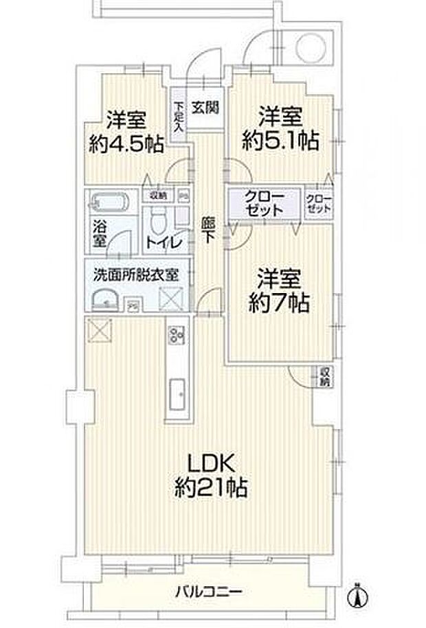 今宿パークマンション(3LDK) 7階の内観