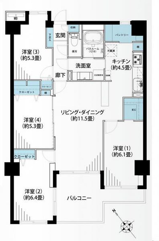 グリーンパーク戸塚ヒルズウエスト(4LDK) 1階の間取り図