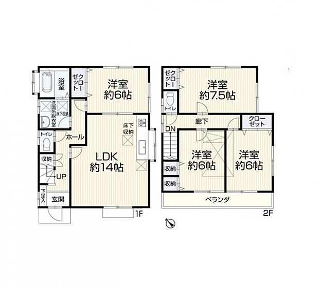 ＜間取図＞全居室6帖以上の4ＬＤＫです。