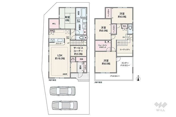 間取りは延床面積135.82平米の4LDK。玄関からすぐLDKにアクセスする造りになっており、リビングで家族と顔を合わせやすいプラン。各所に大きな収納スペースが充実しています。