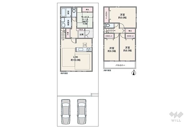 間取りは延床面積106.83平米の3SLDK。LDKを通って2階へアクセスする、家族のコミュニケーションの機会が増えるプラン。すべての個室と各階の廊下に収納があります。
