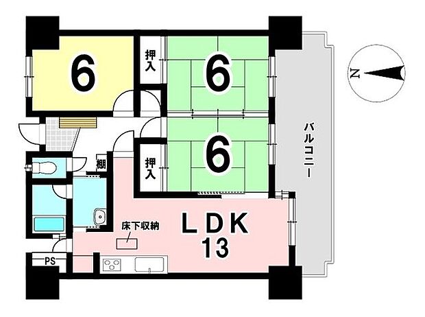 ナビタウン各務原マンション二番館(3LDK) 3階の間取り図