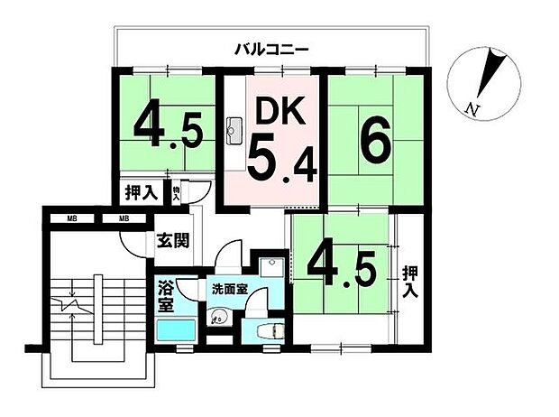緑苑東団地 7号棟(3DK) 5階の間取り図