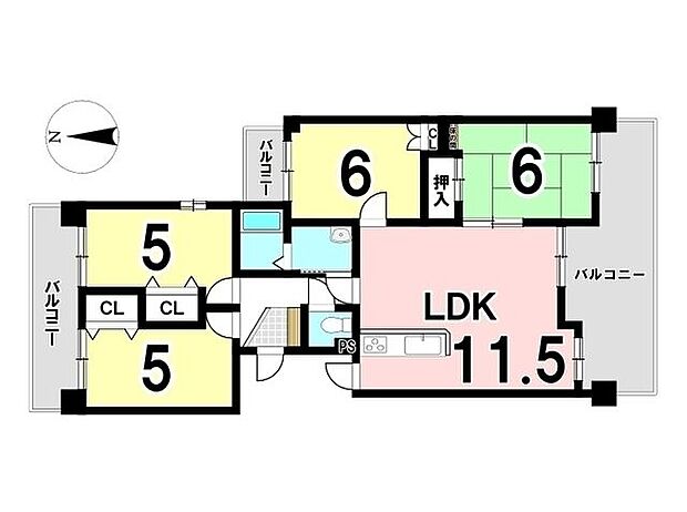 ナビハイツ六軒マンション(4LDK) 2階の間取り図
