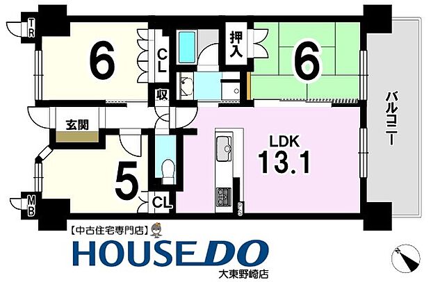 メロディーハイム住道ガーディア(3LDK) 2階の間取り図