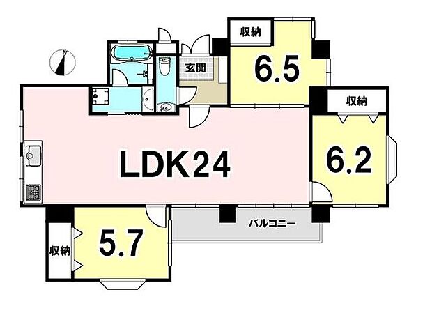 コスモパレス安波茶ヒルズ(3LDK) 6階の間取り図