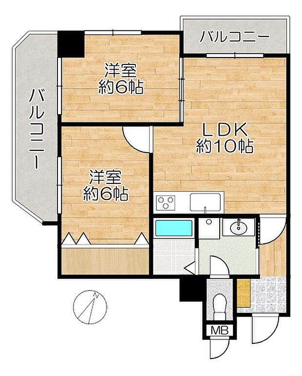 プリオーレ神戸(2LDK) 2階の間取り図