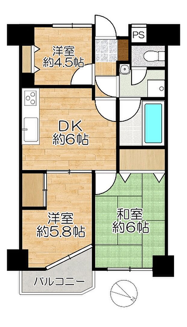 プリオーレ神戸(3DK) 7階の間取り図